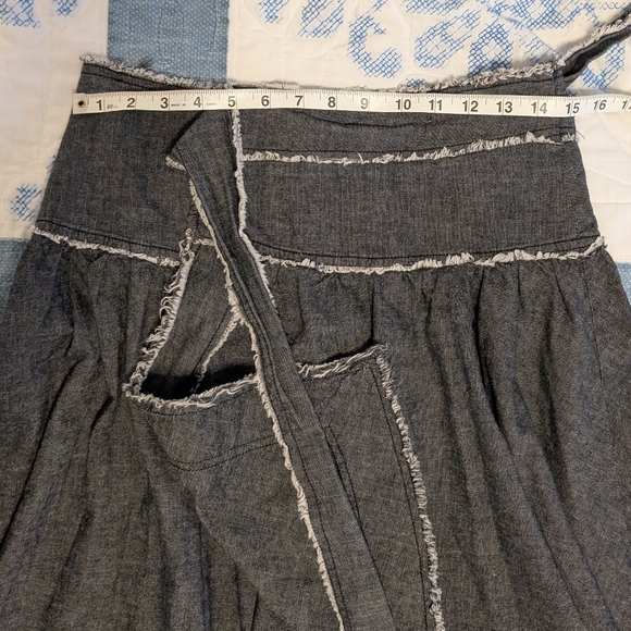 Funky Cool Y2K Denim Wrap Skirt Gray M S Fray Hem Midi A Line Circle Skirt Grey - Picture 5 of 10